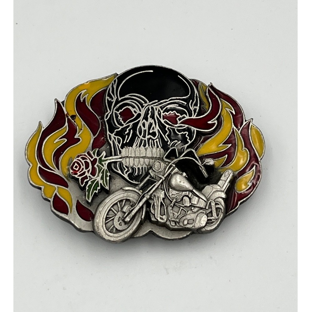 Siskiyou Buckle Skull Motorcycle Flame Rose Wild & Free Belt Buckle Made in USA